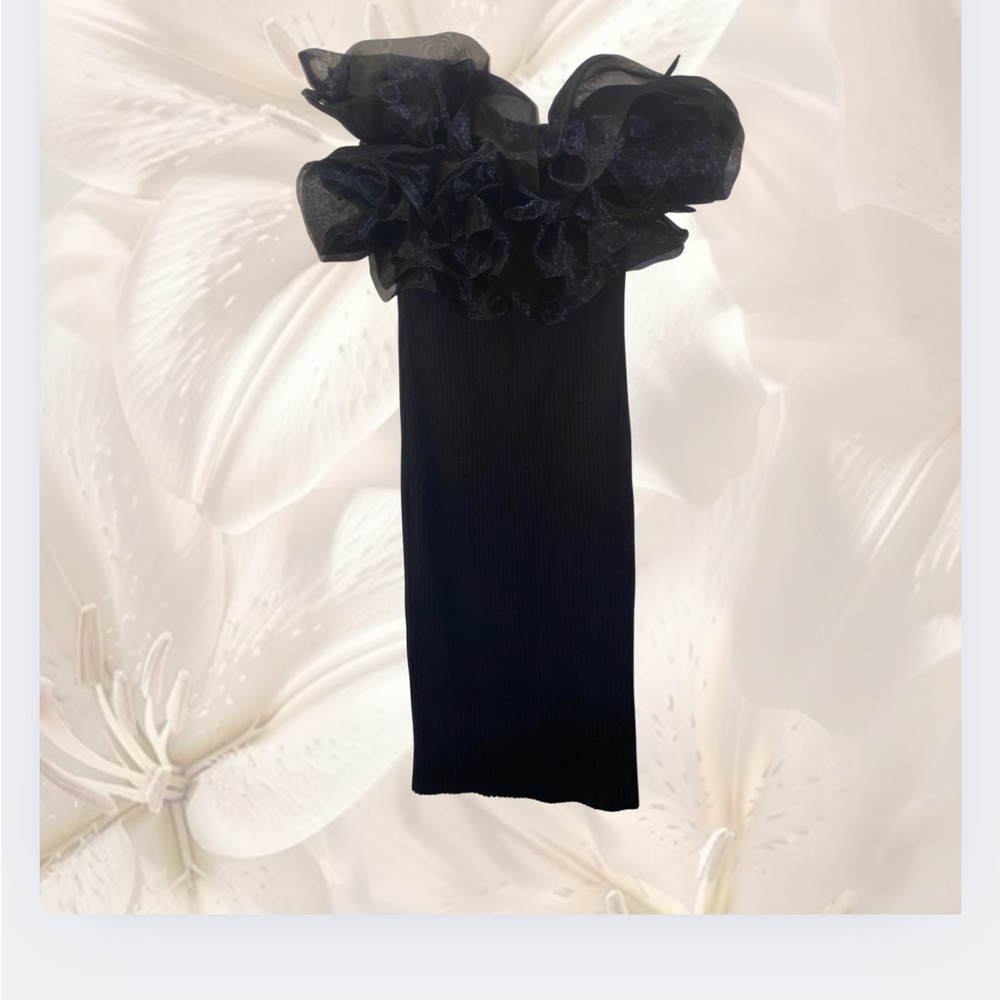 Elegant Black Ruffled Women's Dress